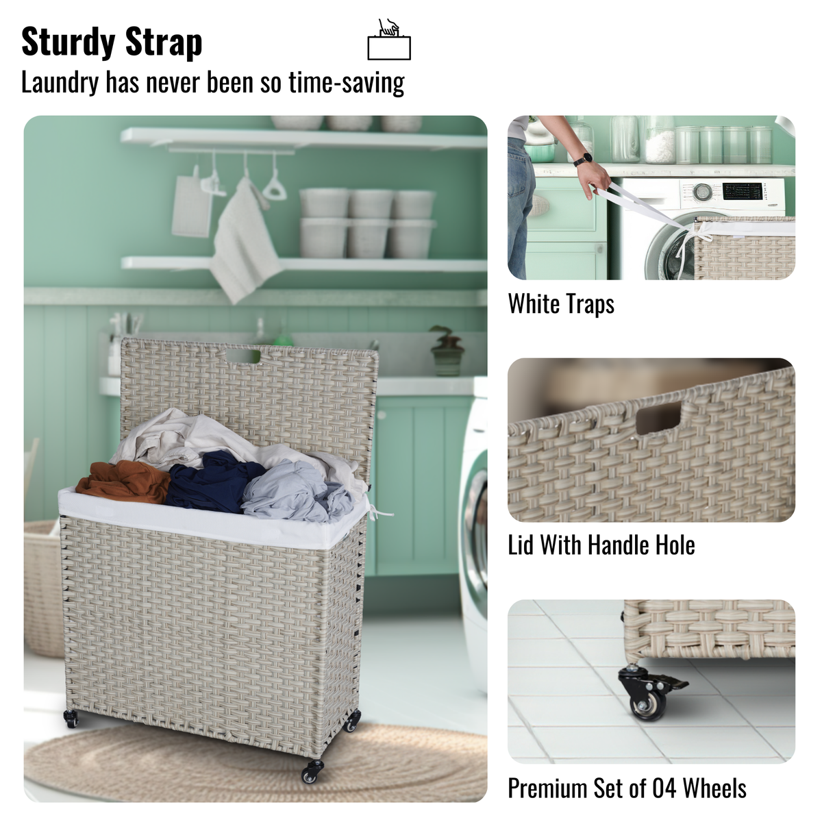 Grey Laundry Hamper with Lid and 2 Removable Bags