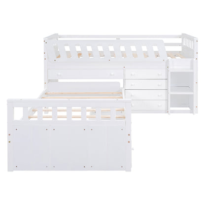 L-Shaped Twin Loft Bed with Storage White