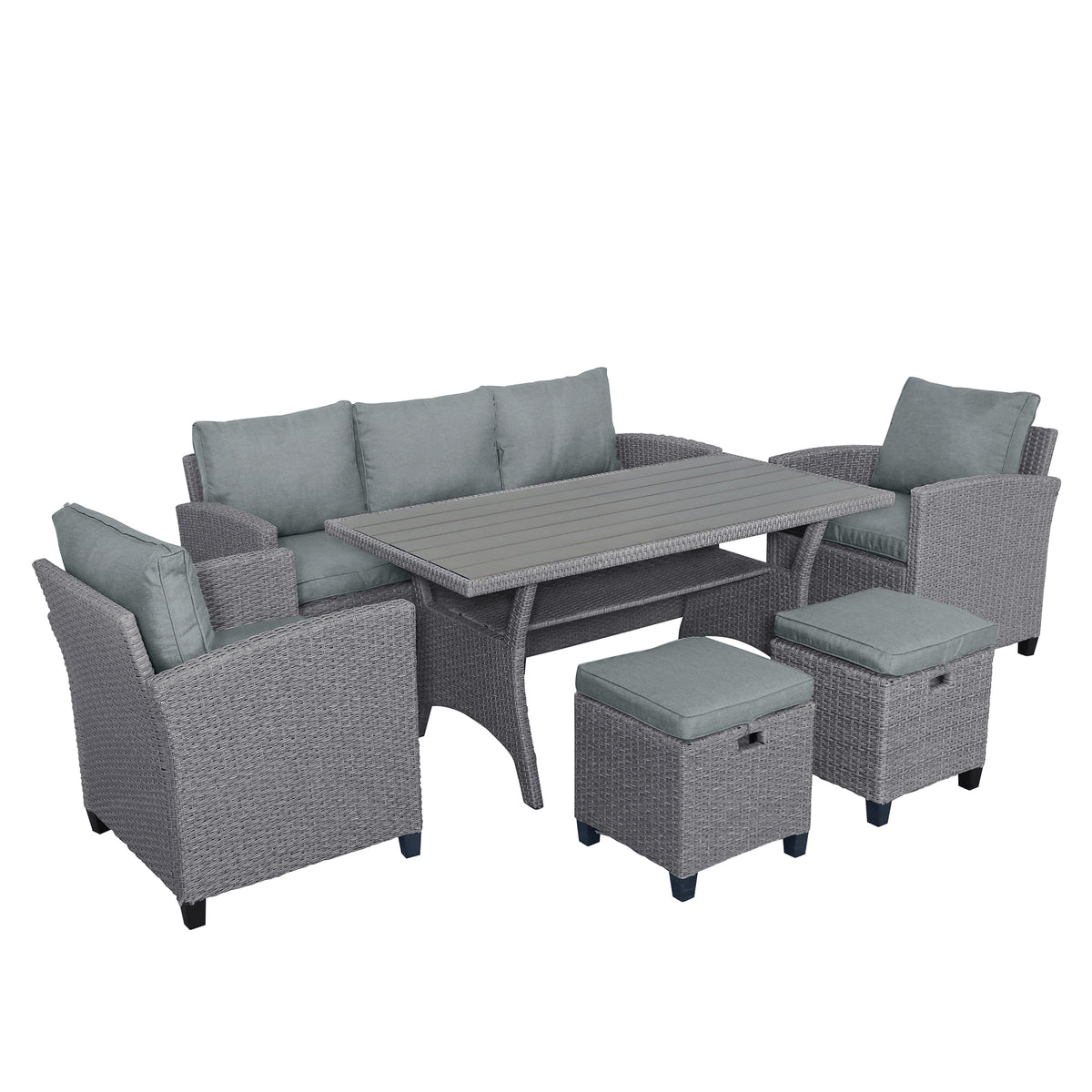 Outdoor Rattan Dining Set (6 pcs) – Gray Mat