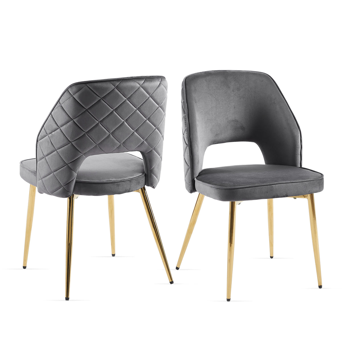 Grey Velvet Dining Chair Set (4 pcs) – Gold Legs