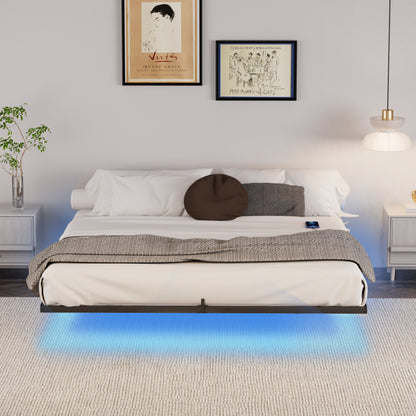 Floating Platform Bed Frame with LED Headboard