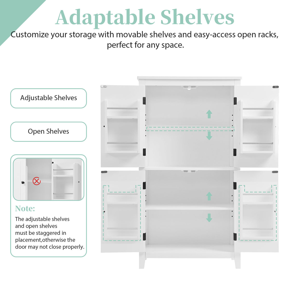 White Bathroom Floor Cabinet Adjustable Shelf