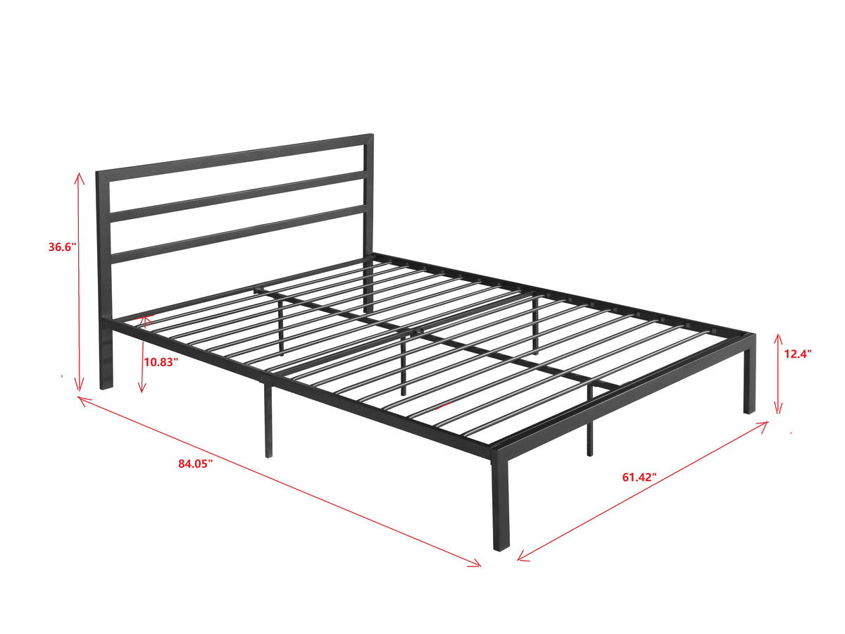 Charcoal Gray Metal Bed Frame with Headboard