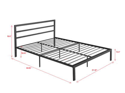 Charcoal Gray Metal Bed Frame with Headboard