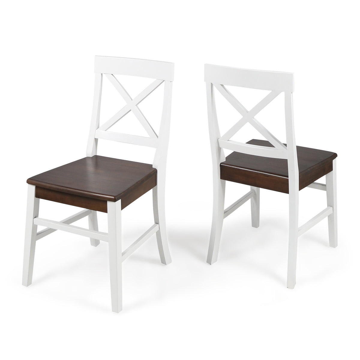 Roshan Farmhouse Dining Chair Set (2 pcs) – White & Walnut
