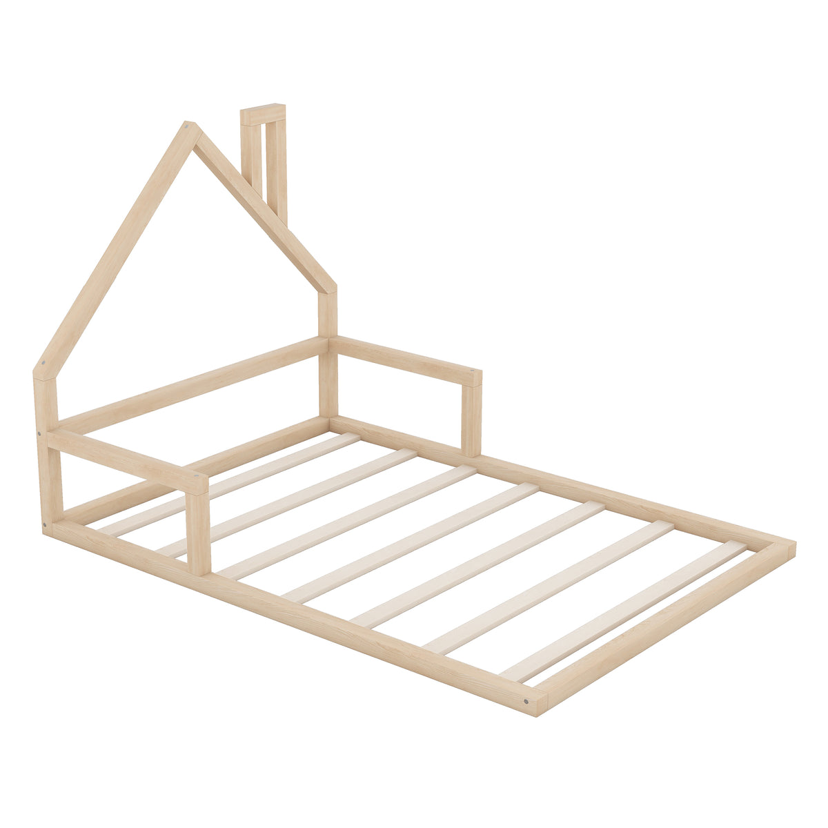 Full Wood Platform Bed with Fence Natural