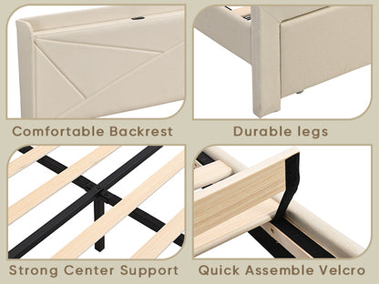 Full Size Upholstered Bed with Drawers – Beige