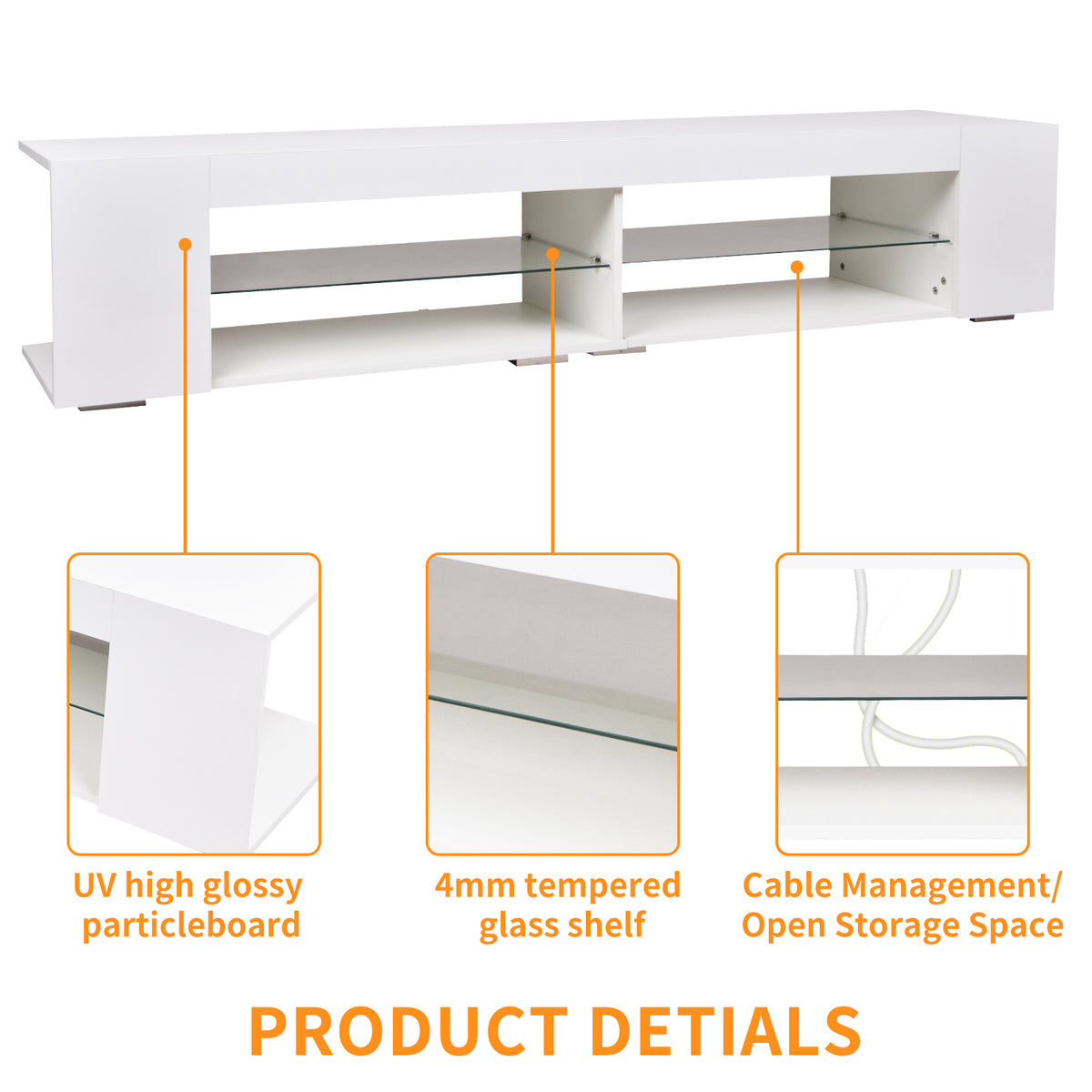 LED TV Stand High Gloss White