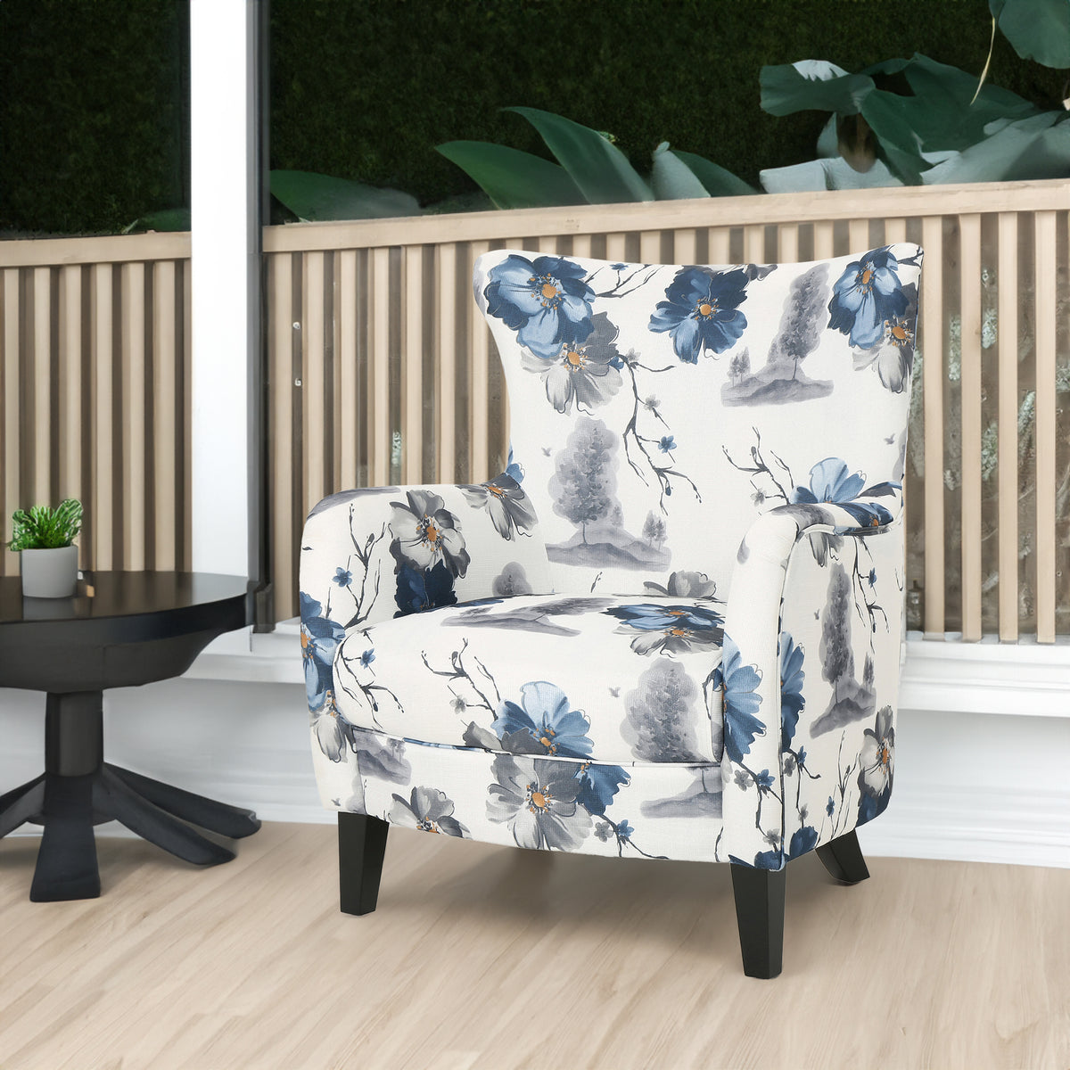 Retro Printed Accent Chair Blue