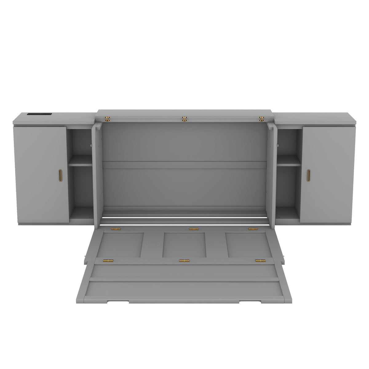 Full Murphy Bed with Shelves Gray