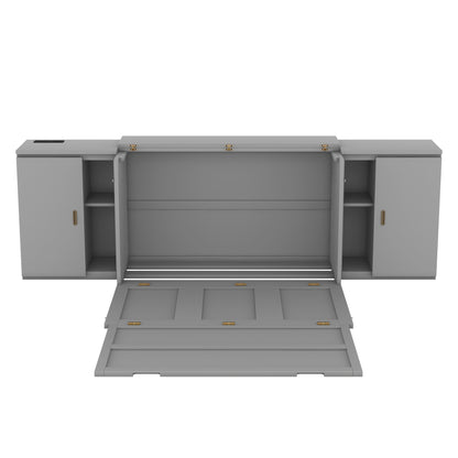 Full Murphy Bed with Shelves Gray