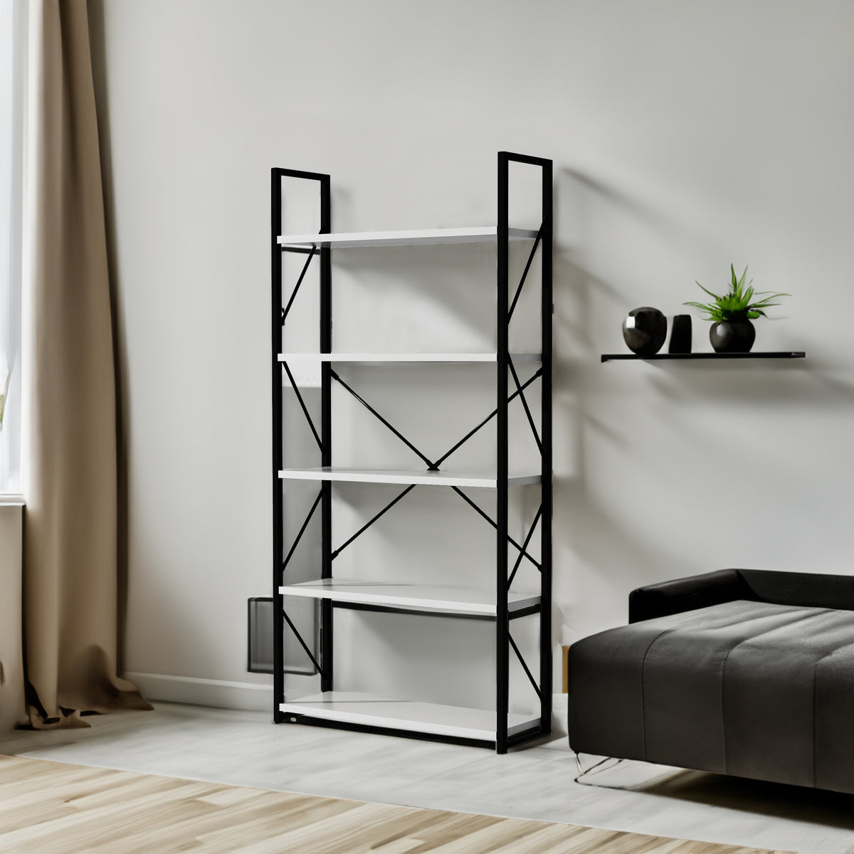 White 5-Tier Open Display Bookshelf