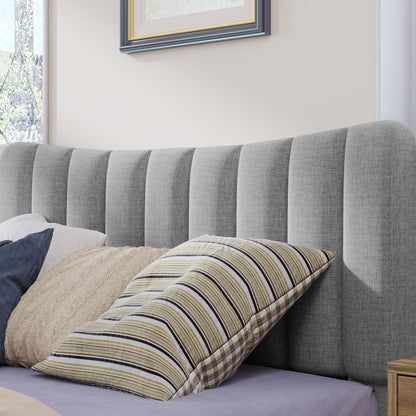 Upholstered Platform Bed with Vertical Channel Headboard Gray
