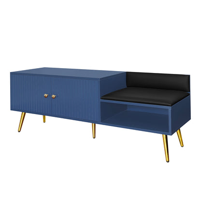 Modern Hidden Storage Bench Navy Upholstered Seat