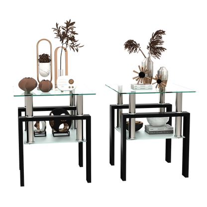 Glass Coffee Table Set (2 pcs) – Black Frame