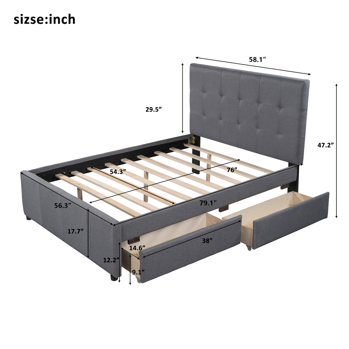 Linen Platform Bed with Headboard White