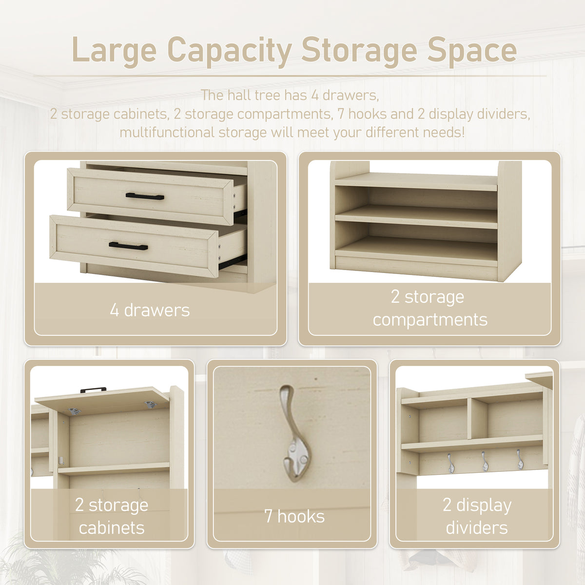 Hall Tree Cabinet Beige