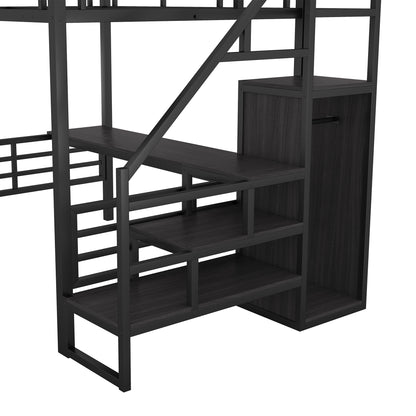 Full Metal Loft Bed with Desk Black