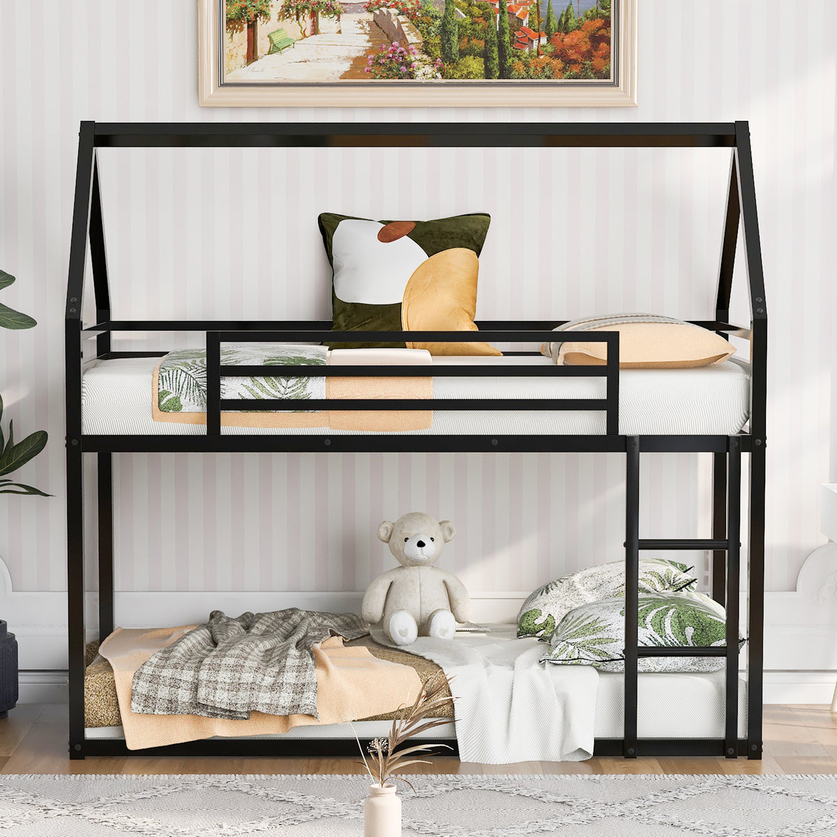Twin House Bunk Bed Black