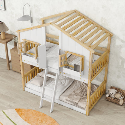 Twin House Bunk Bed Natural White