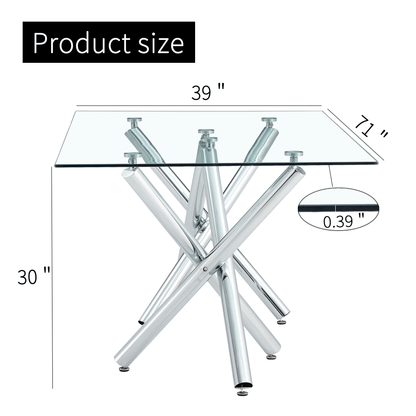 Modern Glass Dining Table – 71" Rectangular Table for 6-8 People
