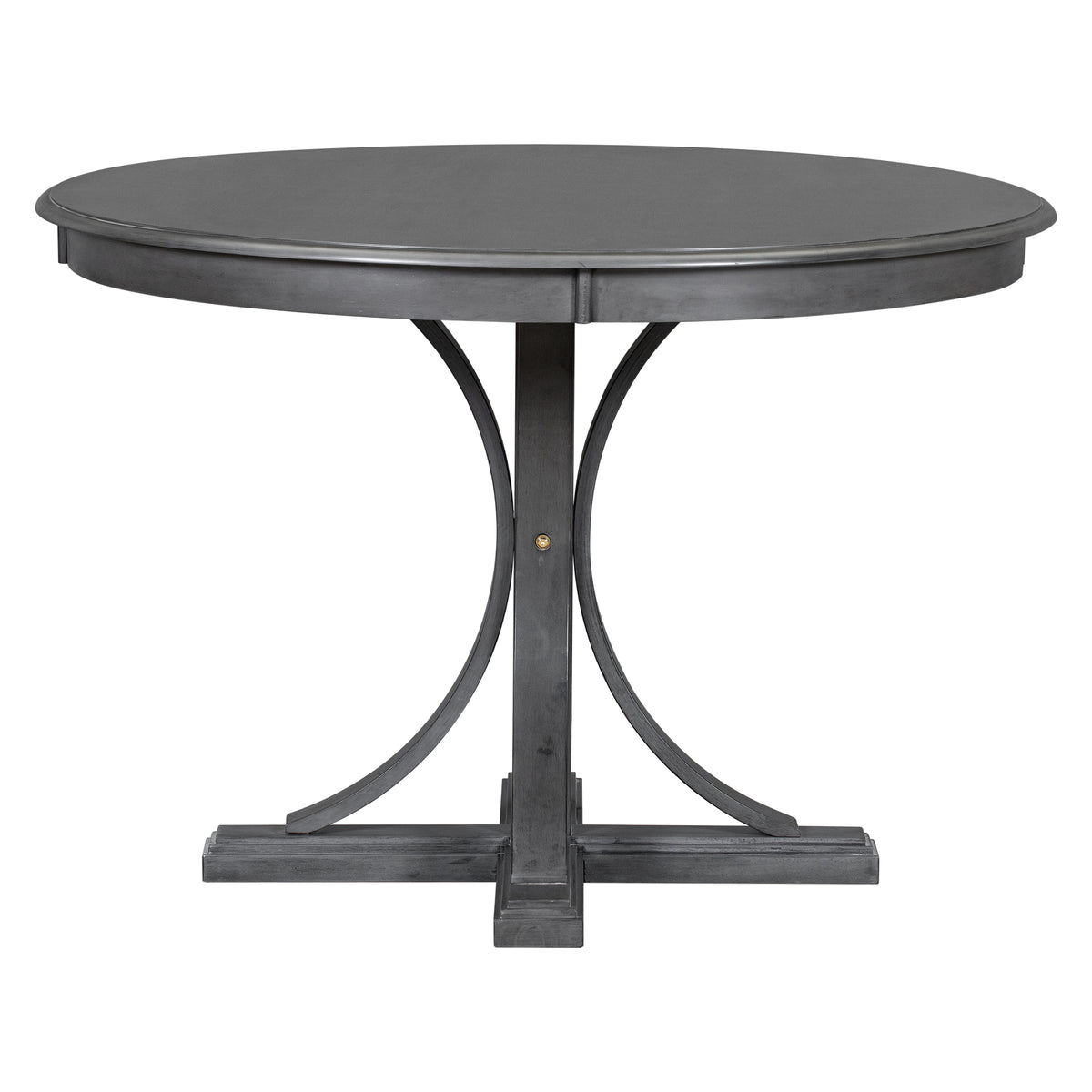 Dark Gray 5-Piece Round Dining Set – Solid Wood Table with Upholstered Chairs