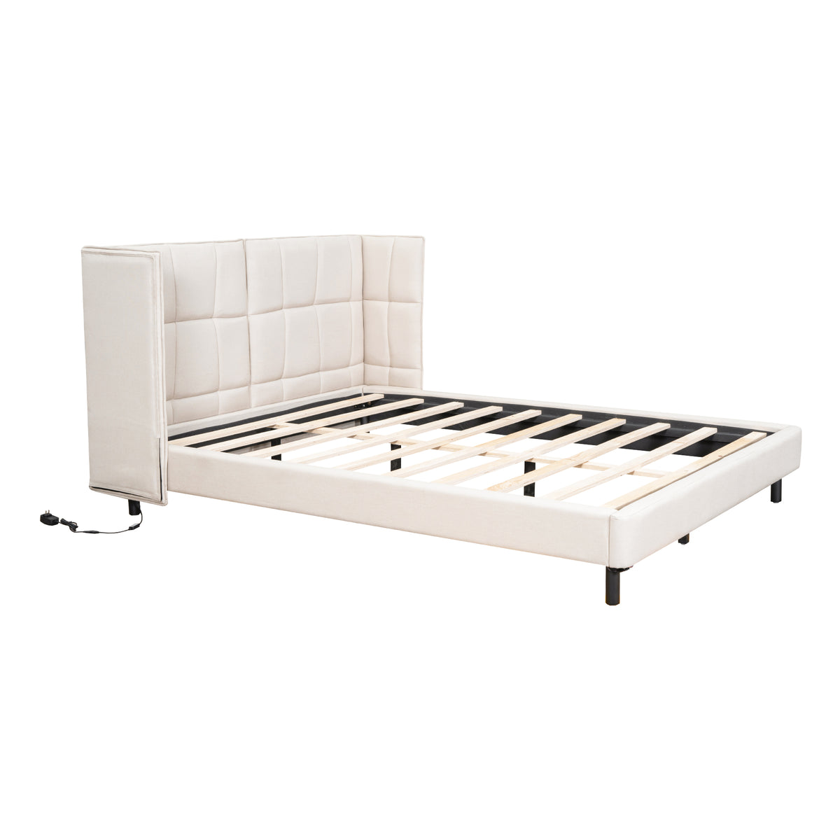 Queen Platform Bed with LED Headboard Beige