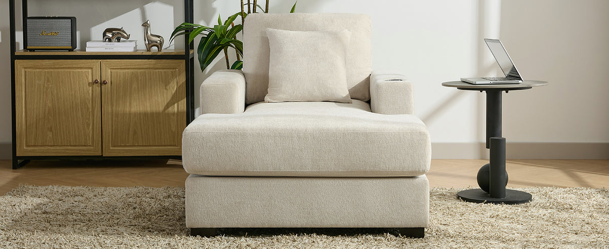 Oversized Chaise Lounge with Pillows Cream