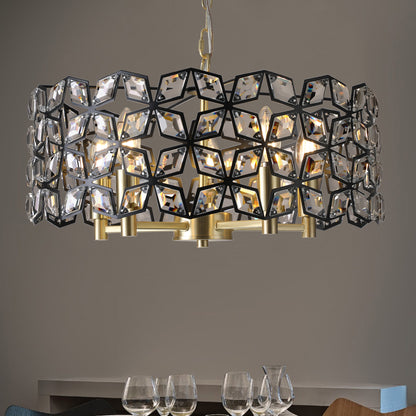 Sand Gold and Black Crystal Round Chandelier