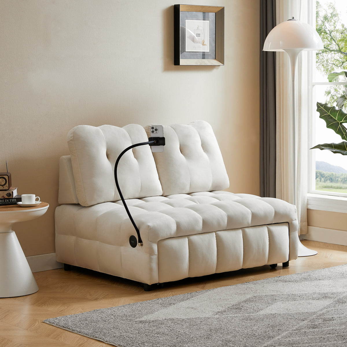 Velvet Sofa Bed with Storage – Beige