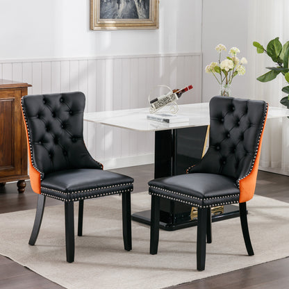 Nikki Tufted Linen Dining Chair Set (2 pcs) – Black and Orange