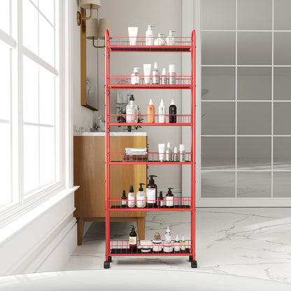 6-Tier Rolling Utility Cart – Red