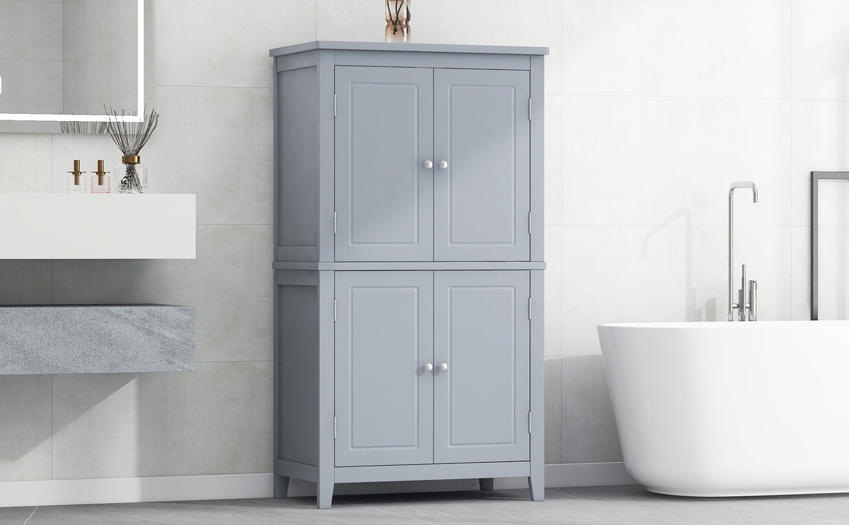 Gray Bathroom Floor Cabinet with Adjustable Shelves