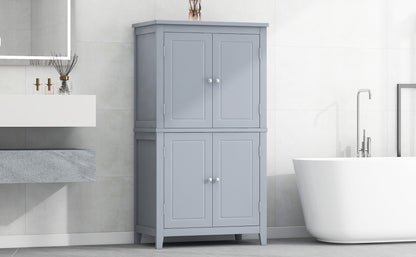 Gray Bathroom Floor Cabinet with Adjustable Shelves