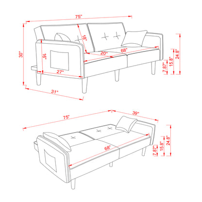Blue Fabric Living Room Futon Sofa Bed