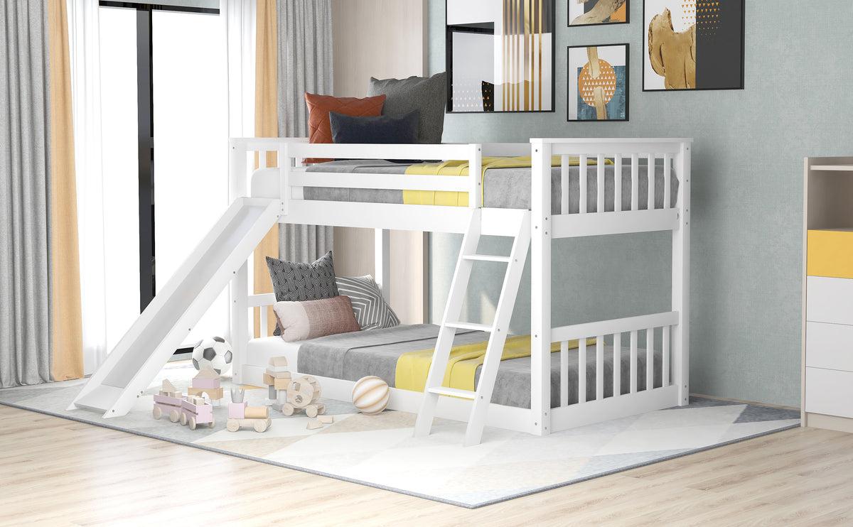 Twin Over Twin Bunk Bed with Slide White