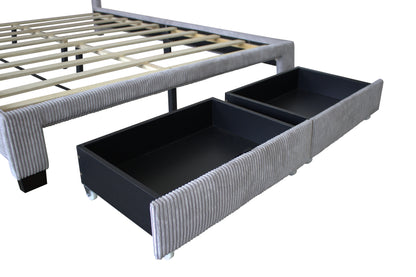 Velvet Queen Bed with Drawers Gray