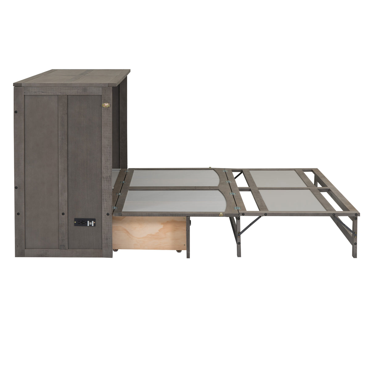 Queen Murphy Bed with Built-In Charging Station – Beige