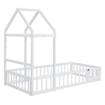 Wooden Twin Bed with Clothes Drying Rack Pink