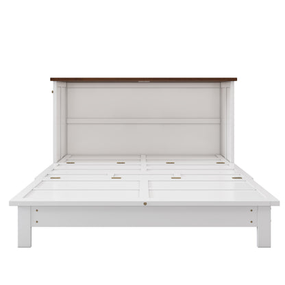 Pine Murphy Bed Queen White Walnut