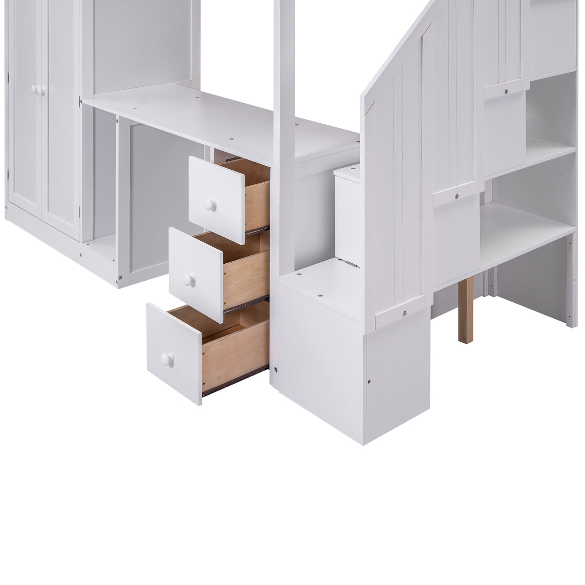 Loft Bed with Wardrobe and Storage Drawers White