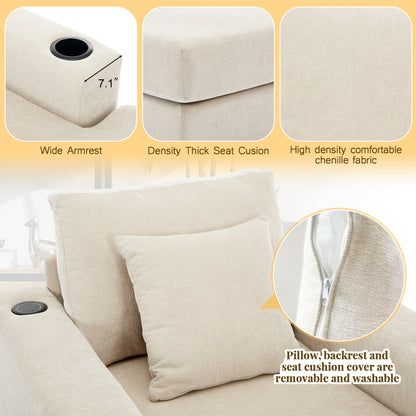Oversized Chaise Lounge with Pillows Cream