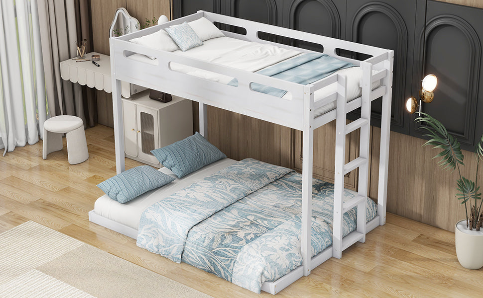 Full Bunk Bed with Ladder White