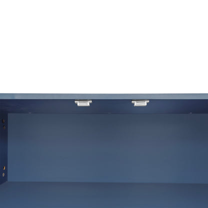 Modern Hidden Storage Bench Navy Upholstered Seat