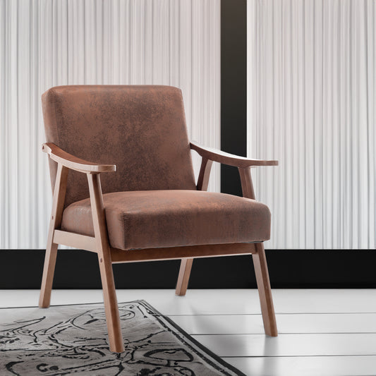 Medieval Wood Accent Chair with Thick Backrest
