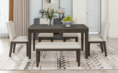 6-Piece Farmhouse Dining Set Beige Gray
