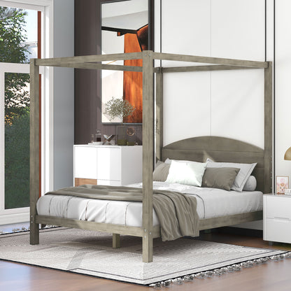 Queen Canopy Platform Bed Brown Wash