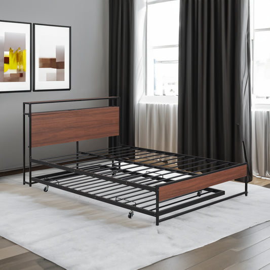 Queen Metal Platform Bed with USB Ports Black
