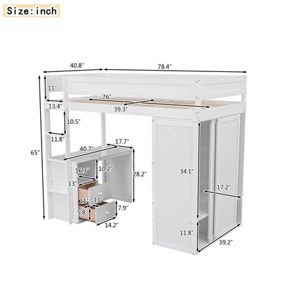 White Twin Loft Bed with Desk