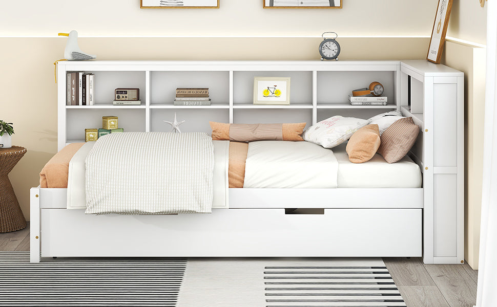 Twin Daybed with Storage Shelf White